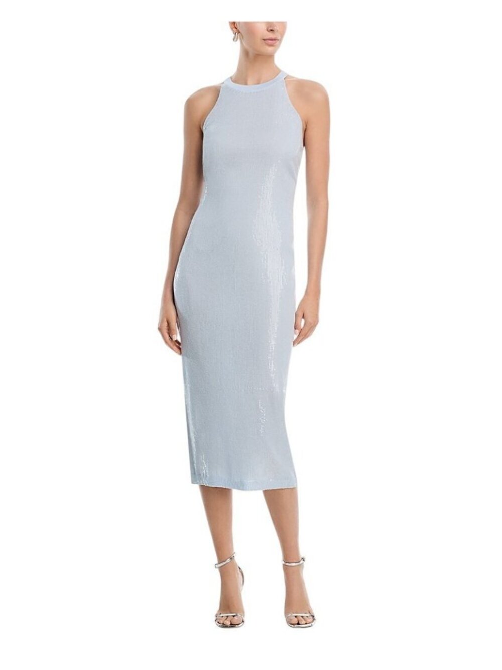 NWT Aqua Womens Knit Sequined Bodycon Dress GMS66684 Light blue L